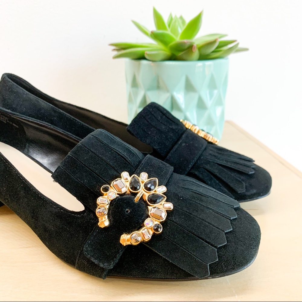 NINE WEST Black suede loafers with bling buckle! - Picture 4 of 12